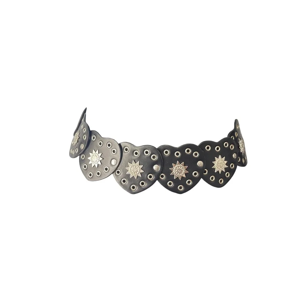 Black Heart Concho Belt Womens Western Boho Silver Grommet Festival 44 Inch